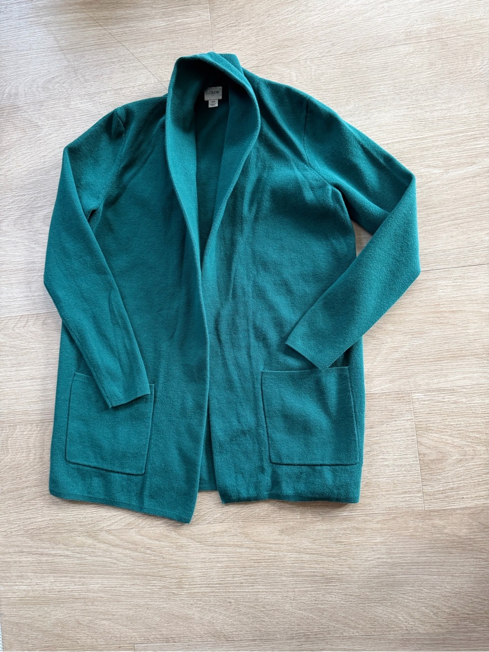 J. Crew Green Open-Front Cardigan with Patch Pockets